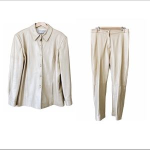 St. John Gold Leather Lining Jacket + Pants Set
